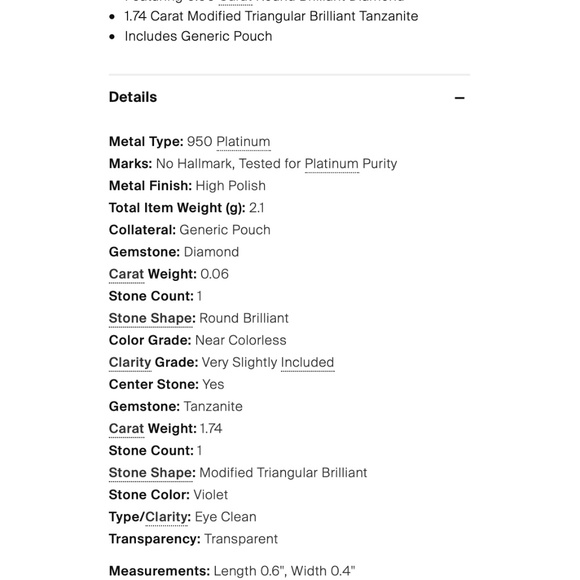 Violet Tanzanite and Diamond w/ Platinum Pendant Beautiful Color - Appraised! - Picture 3 of 4